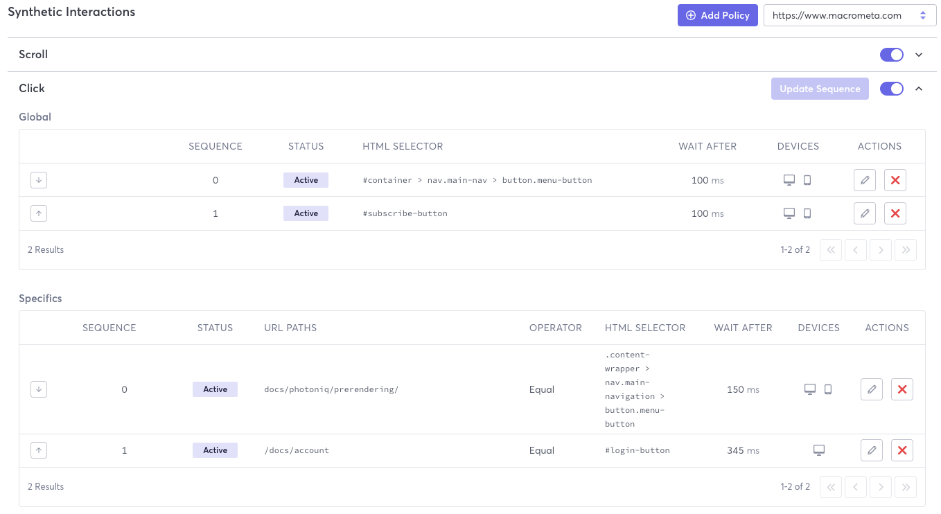 Prerendering Synthetic Interactions Tab - Click